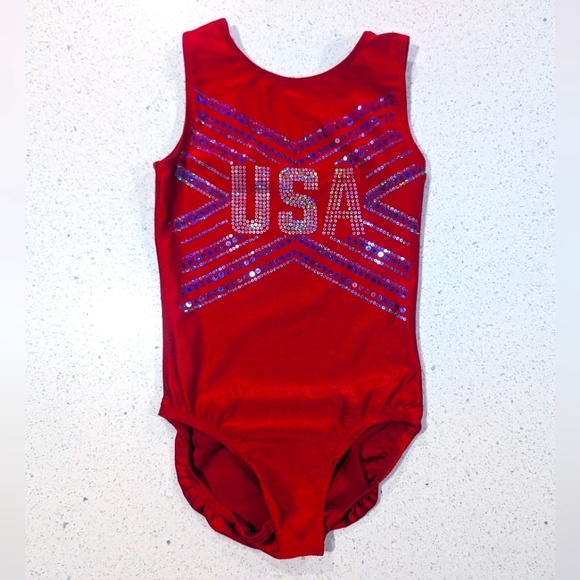 OLYMPIC Ozone Gymnastics Leotard Christmas Red AXS Small warrior style USA TEAM - Picture 1 of 6